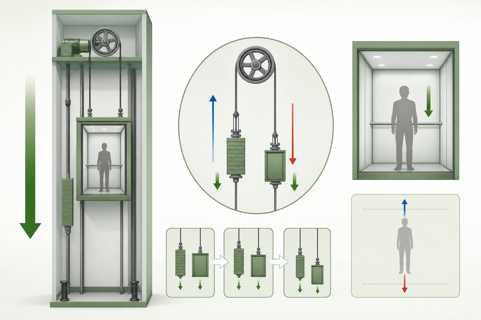 An illustration depicting an elevator in free fall.