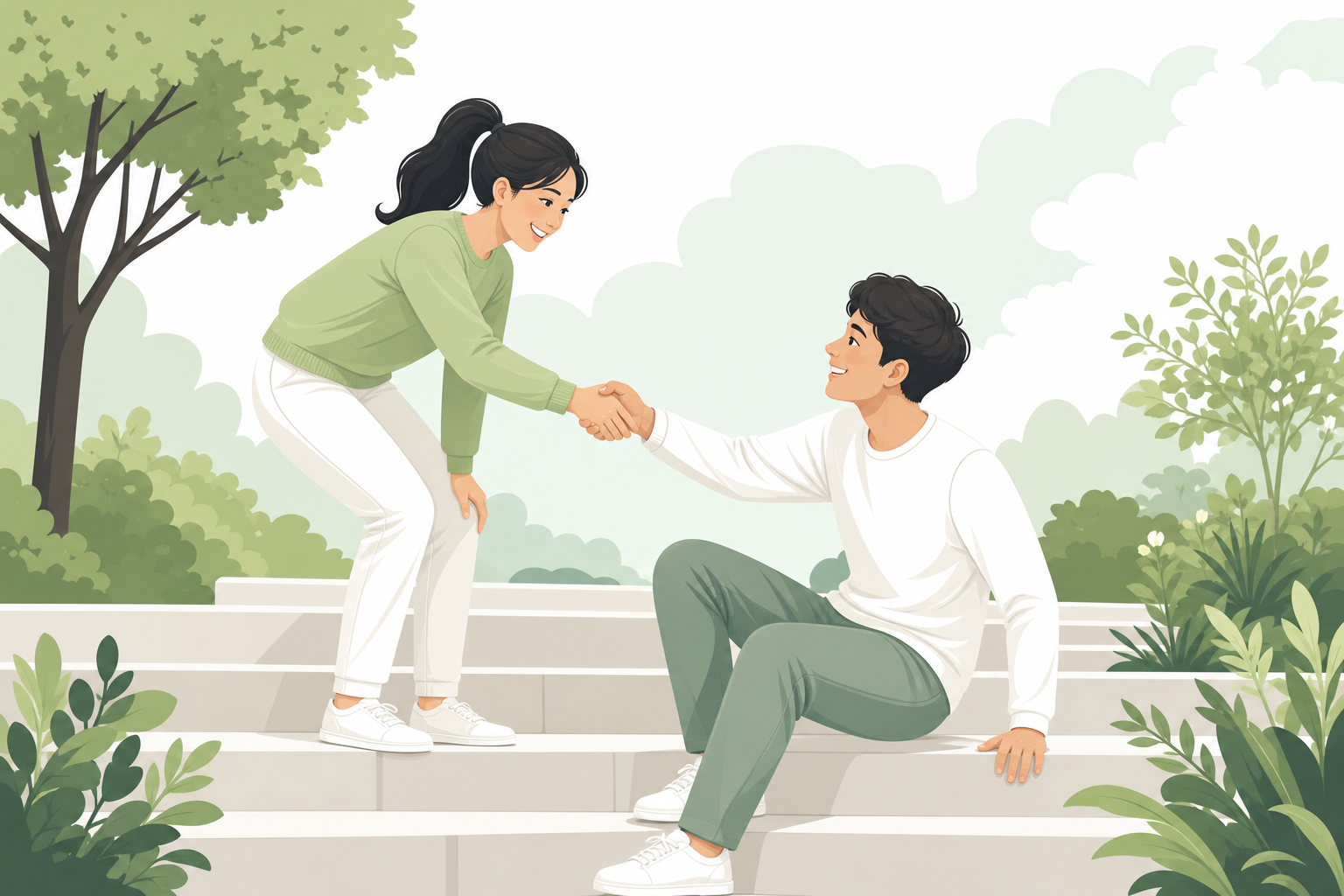 Illustration showing a happy person helping another individual.