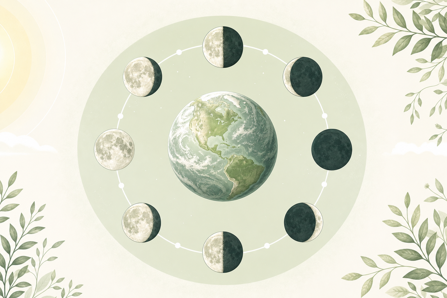 Illustration depicting the different moon phases.