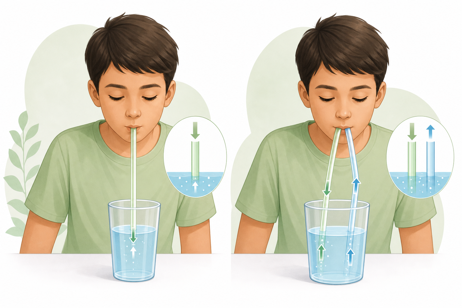 Visual representation of drinking with one vs two straws.