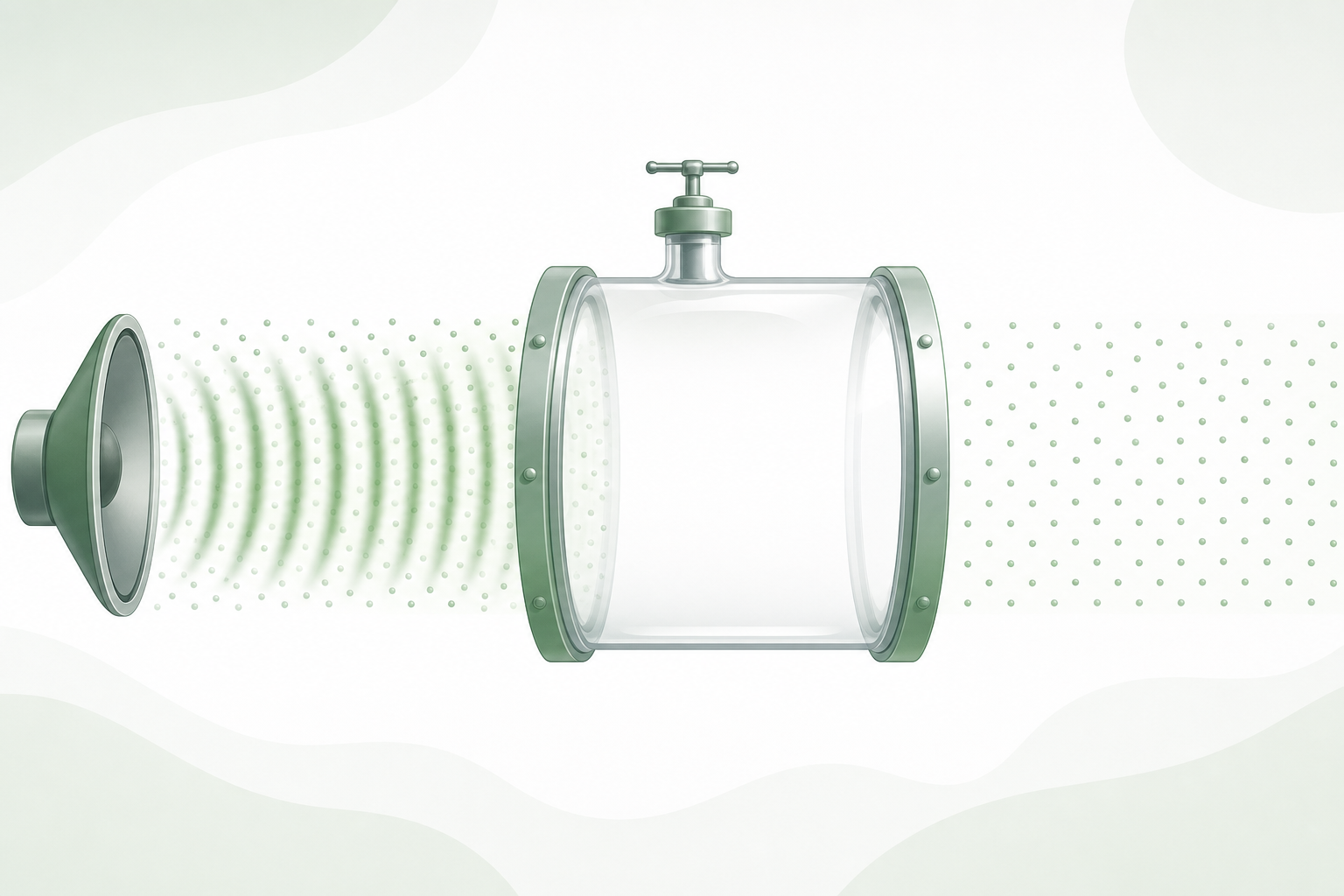 An illustration of sound waves being blocked by a vacuum.