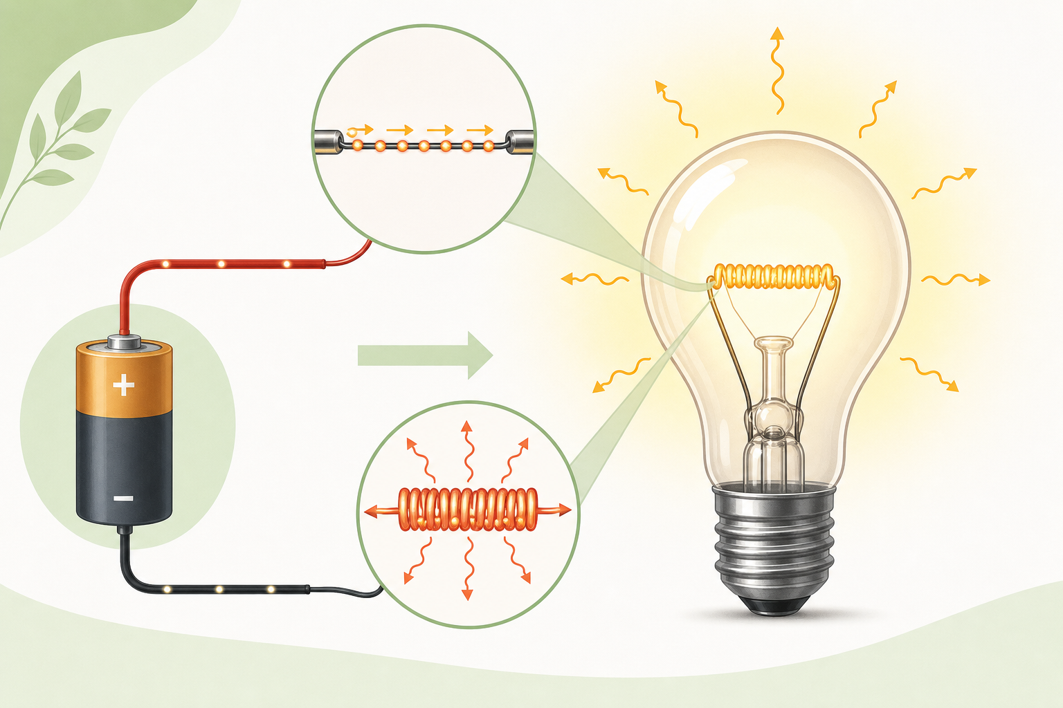 Diagram explaining heat generation in light bulbs