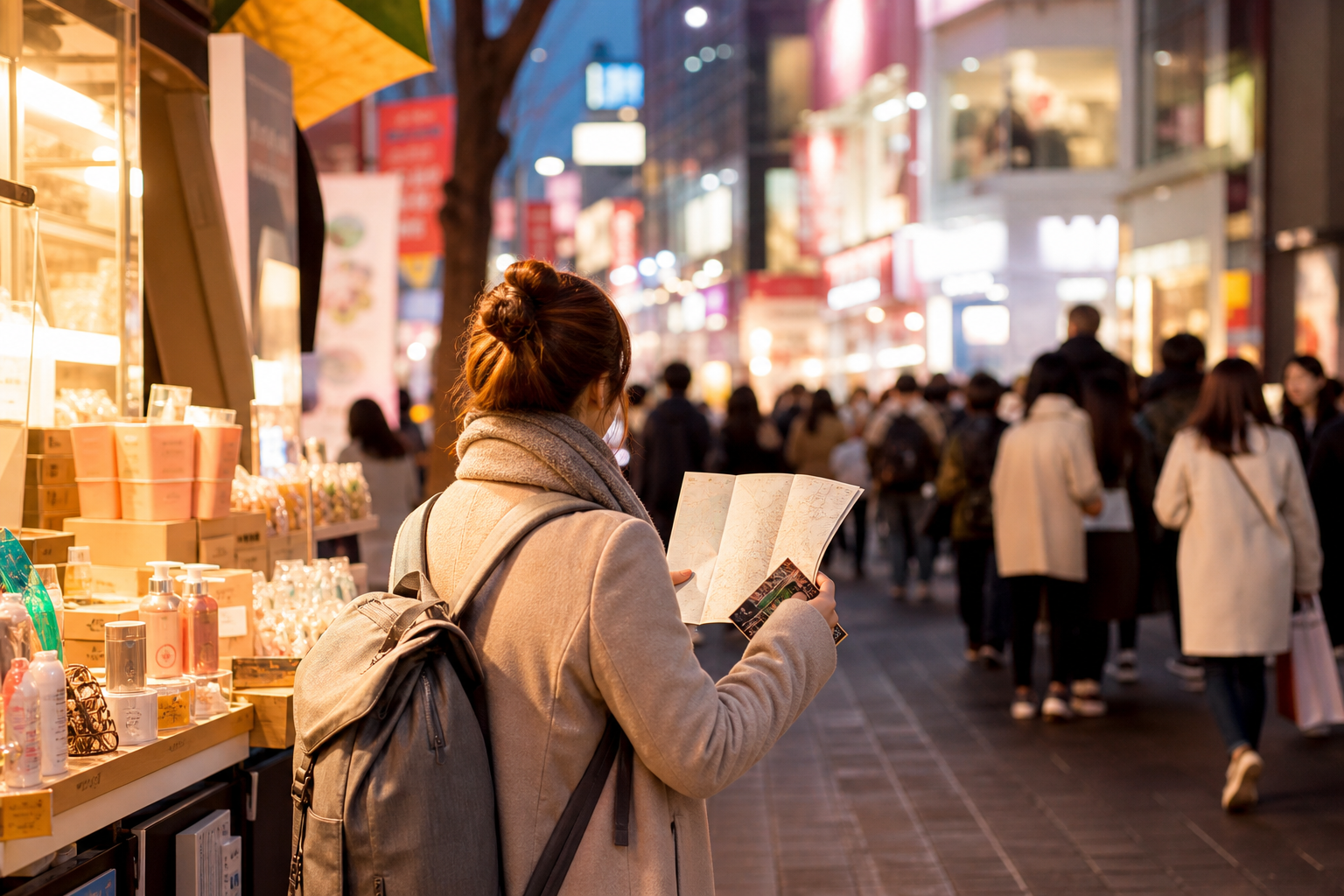 Vibrant shopping street in Myeongdong, Seoul