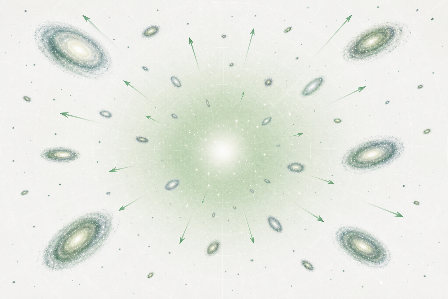 Depiction of the expanding universe with galaxies in motion.